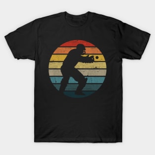 Cricket Player Silhouette On A Distressed Retro Sunset print T-Shirt